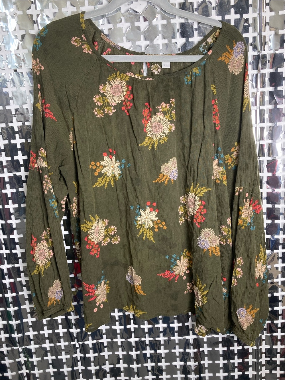 Sonoma Olive Green Floral Peasant Top